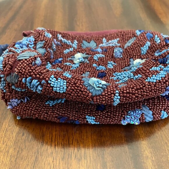 Anthropologie Intricately Beaded Makeup Cosmetic Bag Pouch Floral 7" x 5" - Picture 2 of 6